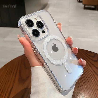 Luxury MagSafe Transparent Case for iPhone 16 15 14 13 12 11 Pro XS XR Max Mini Plus – Wireless Charging Cover + Free Shipping - (SF1017C)