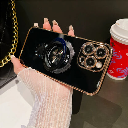 Luxury Plating Flower Frame Magsafe Magnetic Stand Phone Case For iPhone - (SF1009)