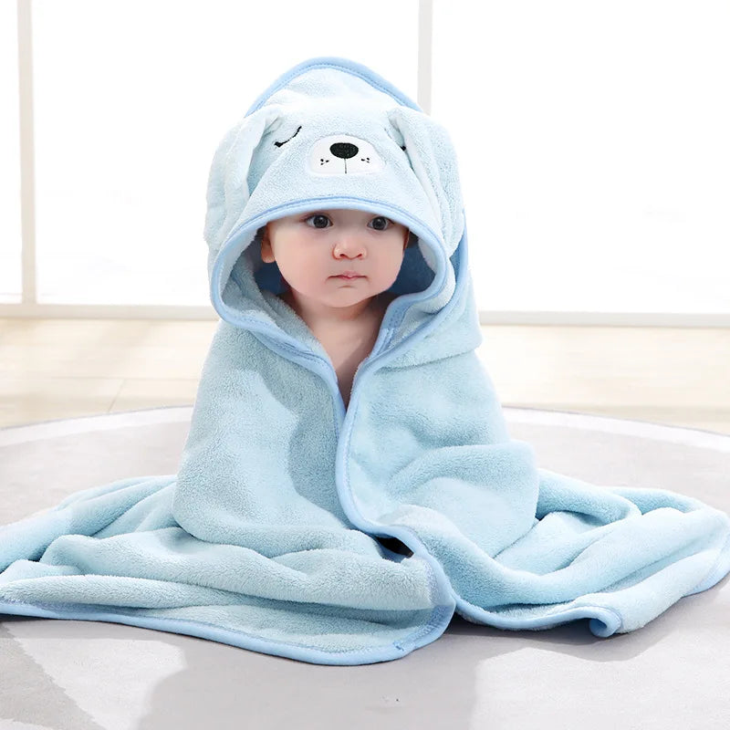 Amiriva Toddler Hooded Bathrobe Blanket – Coral Fleece Cartoon Towel Swaddle for Newborns and Kids