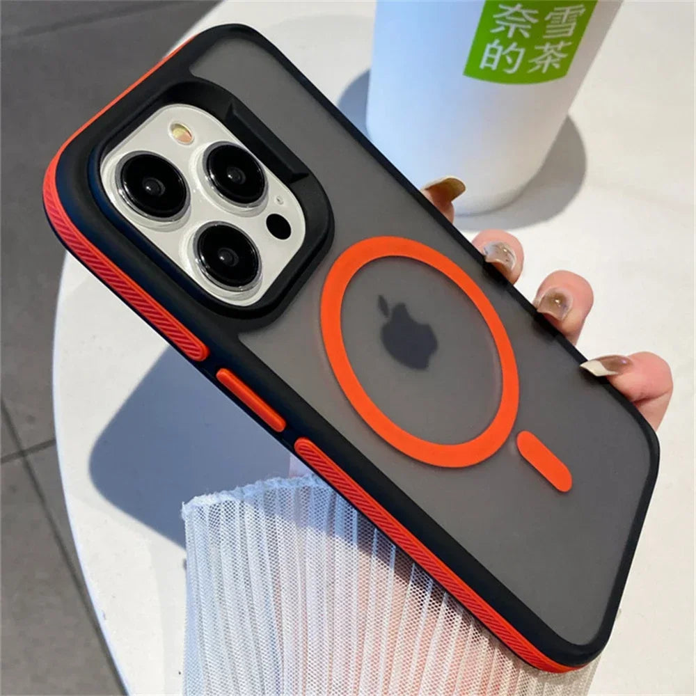 Amiriva Shockproof Matte Finish iPhone 15 Case with Clip and Holder  Matte MagSafe Luxury Magnetic Color-Frame Water-Resistant Case with Grip