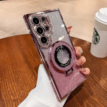 Luxury Glitter MagSafe Bracket Case for Samsung Galaxy – Diamond Plating, Wireless Charging, Shockproof | Amiriva - (SS1008)