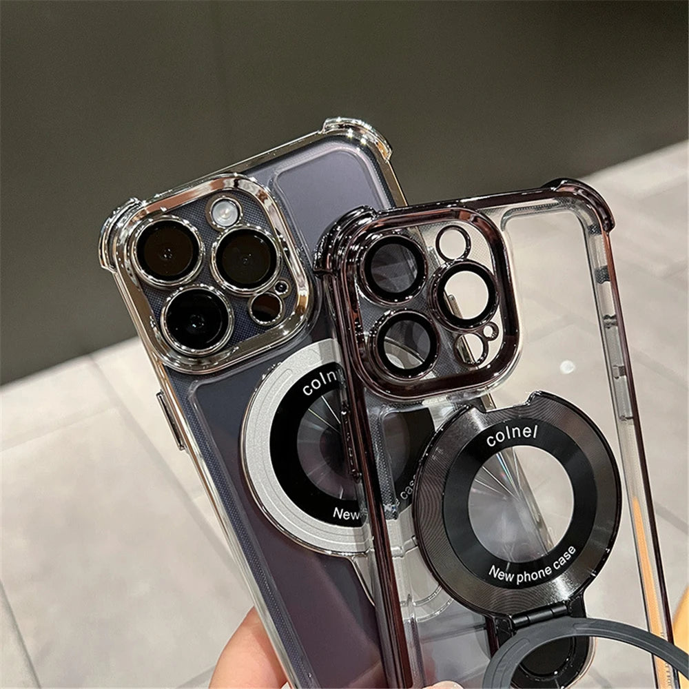 Magsafe Magnetic Plating Frame Stand Phone Case For iPhone Luxury - (KR1004)