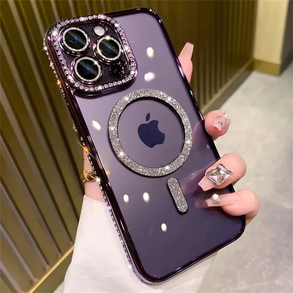 Clear glitter iPhone case with magnetic wireless charging and anti-scratch features – Amiriva