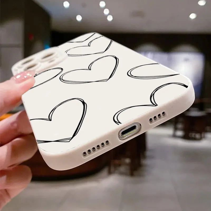 AMIRIVA Black and White Love Shockproof Silicone iPhone Case with Matte Finish – Compatible with iPhone 13 to 16 Pro Max