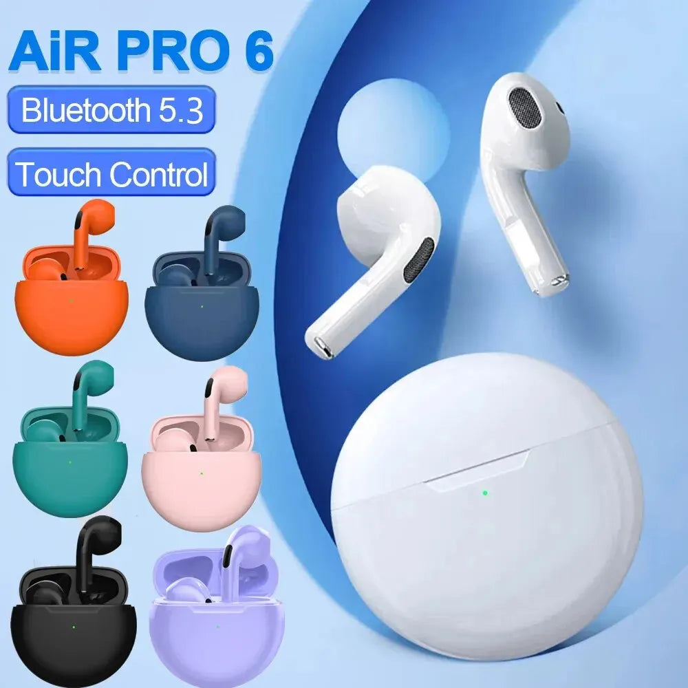 Original Air Pro 6 TWS Wireless Bluetooth Headset by Amiriva – Premium in-ear wireless earbuds with noise-free audio, built-in microphone, and sleek design for everyday use
