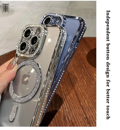 Luxury Crystal Diamond Clear MagSafe Case for iPhone 11–15 Pro Max - (JUL103)