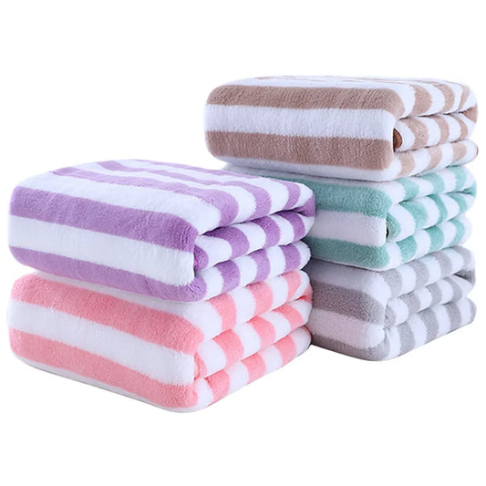 Amiriva microfiber striped bath towel 35x75cm with cartoon design, quick-dry and ultra-soft for face, hand, or travel use