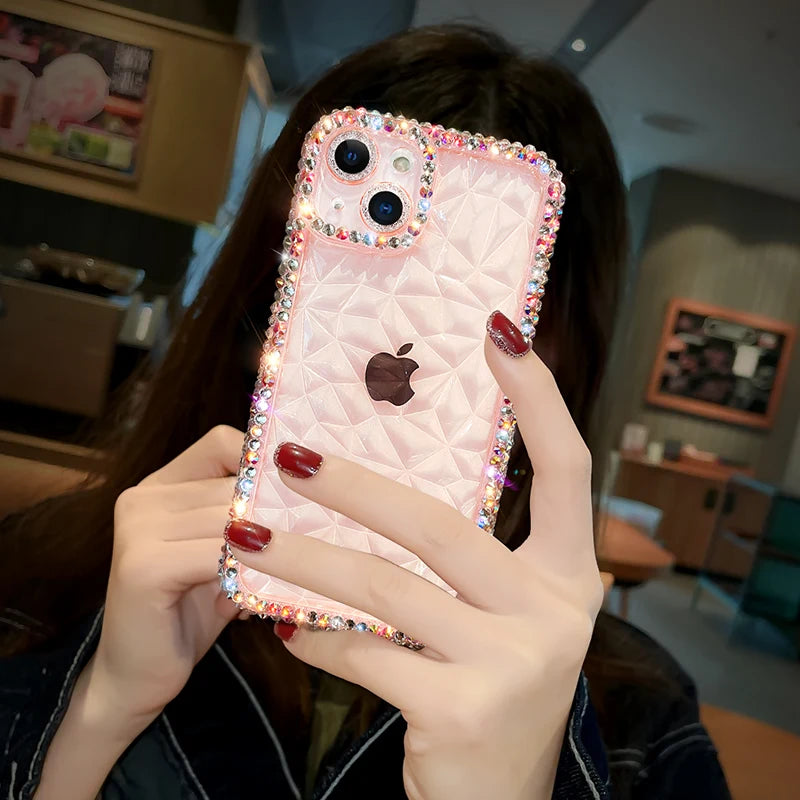 Luxury Diamond Glitter iPhone Case KR1008 – Transparent Water Ripple Bling Shockproof Soft TPU Cover for iPhone 7 to 16 Pro Max and Plus Models