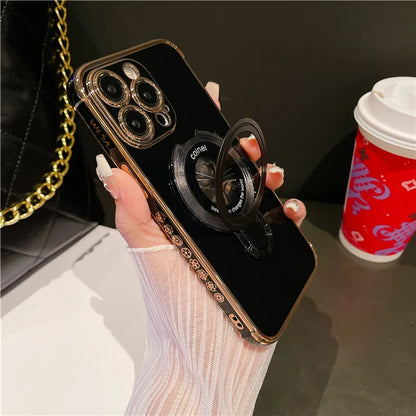 Luxury Plating Flower Frame Magsafe Magnetic Stand Phone Case For iPhone - (SF1009)