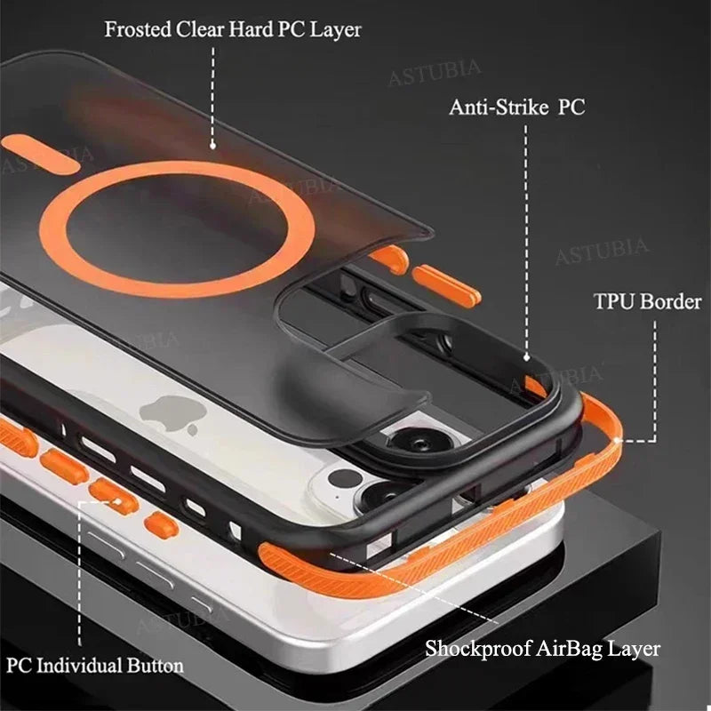 Luxury MagSafe Transparent Case for iPhone 16 15 14 13 12 11 Pro XS XR Max Mini Plus – Wireless Charging Cover + Free Shipping (SF1018)