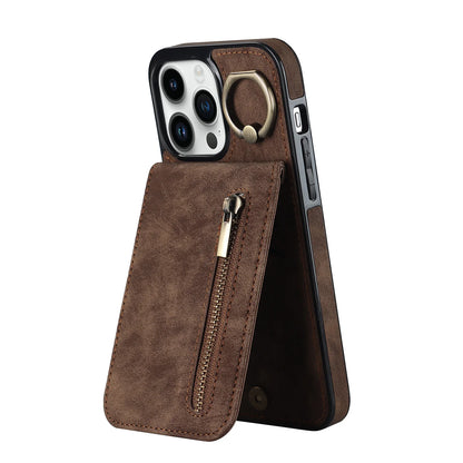 Zipper leather wallet iPhone case with RFID and card slots