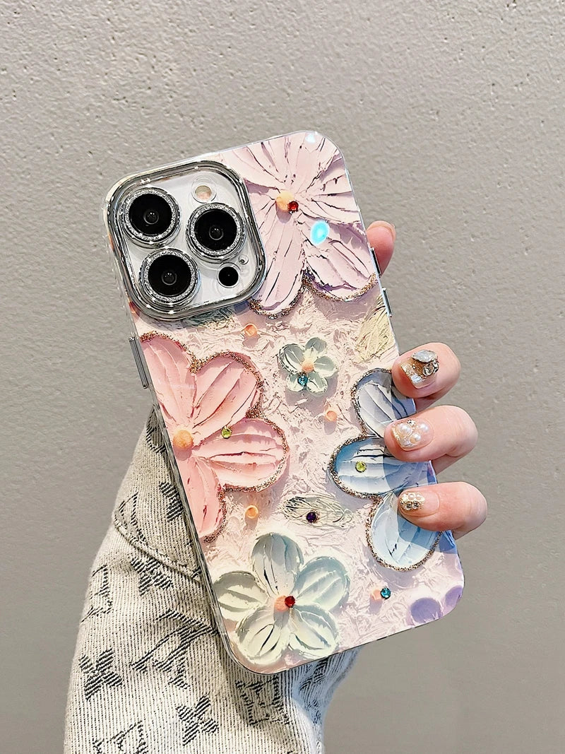 Amiriva Luxury Glitter Flower Pattern Laser Phone Case for iPhone – Shockproof, Stylish Floral Design