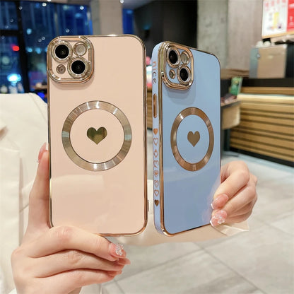 Amiriva Luxury MagSafe Magnetic Love Heart iPhone Case – Wireless Charging, Anti-Scratch, Anti-Fingerprint Protection for iPhone 11, 12, 13, 14, 15, 16 Pro Max Plus