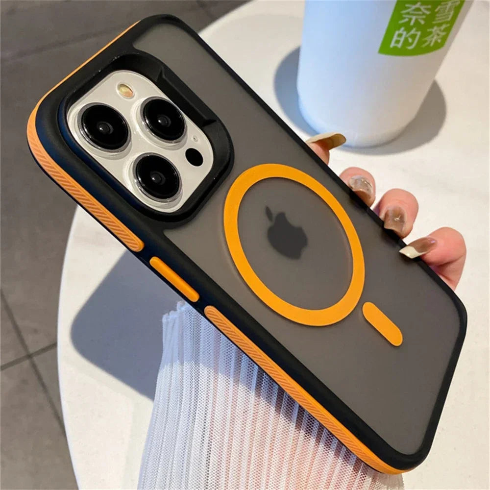 Amiriva Shockproof Matte Finish iPhone 15 Case with Clip and Holder  Matte MagSafe Luxury Magnetic Color-Frame Water-Resistant Case with Grip