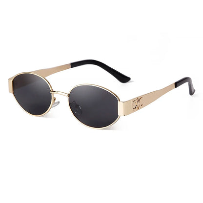 Amiriva retro 90s oval pilot sunglasses with green UV400 gradient lenses and black metal frame for men and women