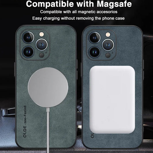 MagSafe Leather Case for iPhone 11–16 Pro Max – Shockproof & Premium Design (AR1005)