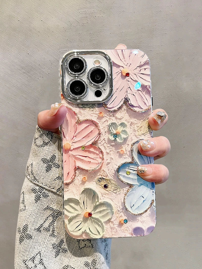 Amiriva Luxury Glitter Flower Pattern Laser Phone Case for iPhone – Shockproof, Stylish Floral Design