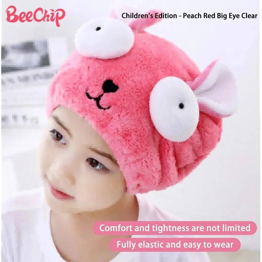 Amiriva Quick-Dry Hair Cap – Cute Cartoon Coral Velvet Towel Wrap for Women and Children