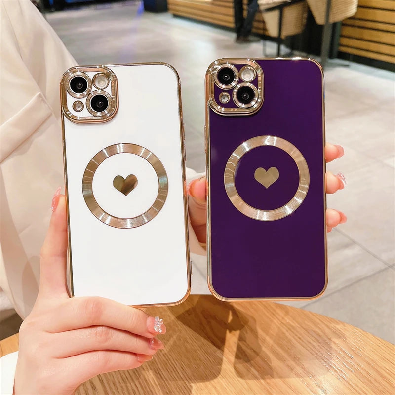 Amiriva Luxury MagSafe Magnetic Love Heart iPhone Case – Wireless Charging, Anti-Scratch, Anti-Fingerprint Protection for iPhone 11, 12, 13, 14, 15, 16 Pro Max Plus
