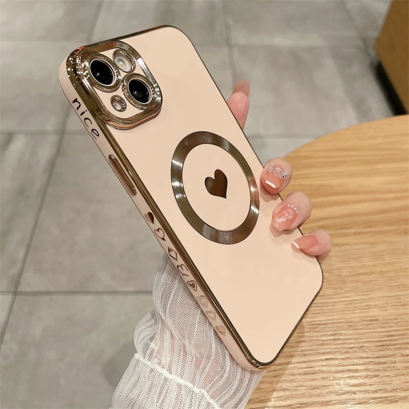Amiriva Luxury MagSafe Magnetic Love Heart iPhone Case – Wireless Charging, Anti-Scratch, Anti-Fingerprint Protection for iPhone 11, 12, 13, 14, 15, 16 Pro Max Plus