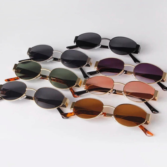 Amiriva retro 90s oval pilot sunglasses with green UV400 gradient lenses and black metal frame for men and women