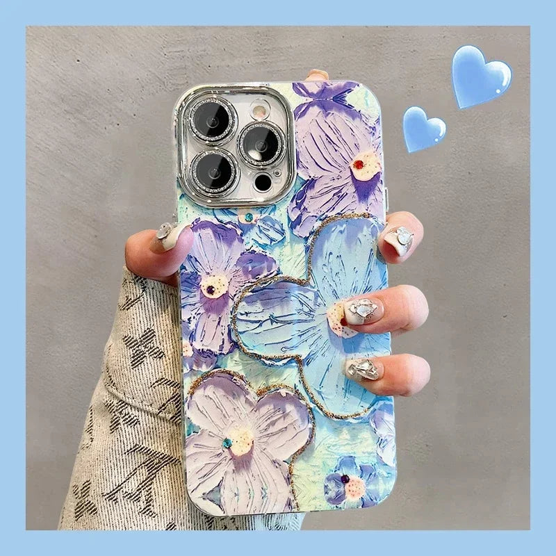 Amiriva Luxury Glitter Flower Pattern Laser Phone Case for iPhone – Shockproof, Stylish Floral Design