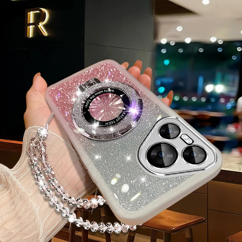Glitter Crystal Bracelet Magsafe Phone Case for Samsung Galaxy S24 S23 S22 – Transparent Soft Silicone with Kickstand – Amiriva
