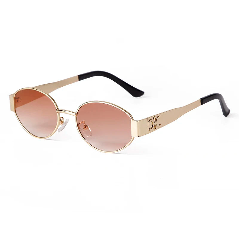 Amiriva retro 90s oval pilot sunglasses with green UV400 gradient lenses and black metal frame for men and women