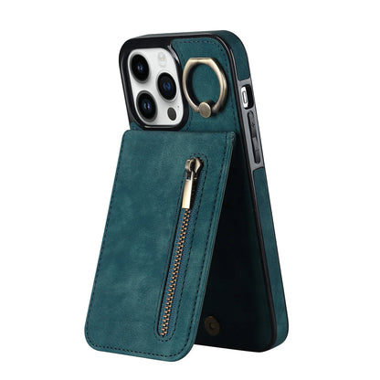 Zipper leather wallet iPhone case with RFID and card slots