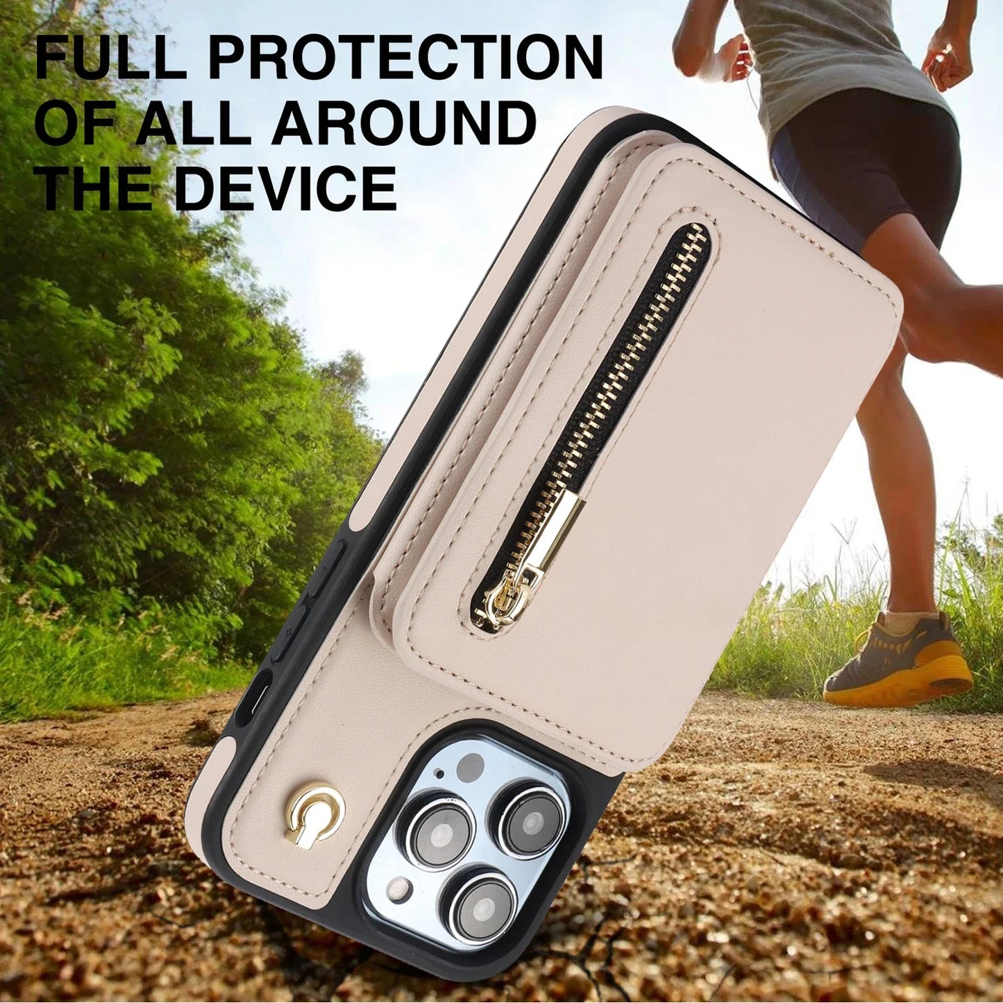 Amiriva Zipper Crossbody Leather RFID Wallet Case for iPhone Multifunction Case with Card Storage, Lanyard & Anti-Theft Protection - (IPZP01)