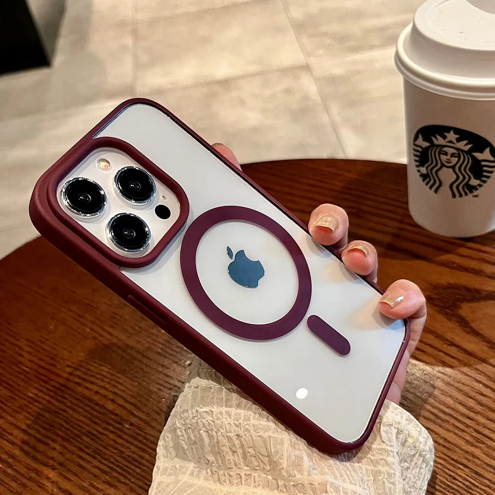 Luxury MagSafe Transparent Case for iPhone 16 15 14 13 12 11 Pro XS XR Max Mini Plus – Wireless Charging Cover + Free Shipping - (SF1017C)