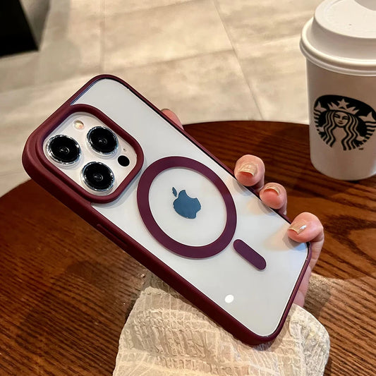 Luxury MagSafe Transparent Case for iPhone 16 15 14 13 12 11 Pro XS XR Max Mini Plus – Wireless Charging Cover + Free Shipping - (SF1017C)