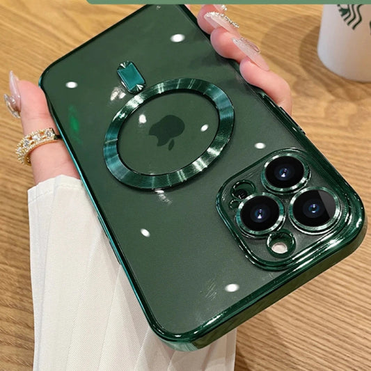 Amiriva clear luxury plating iPhone case with MagSafe and camera lens protector