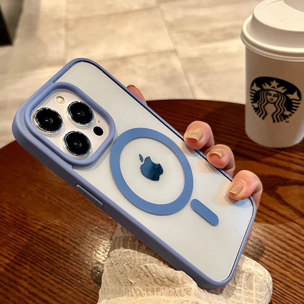 Luxury MagSafe Transparent Case for iPhone 16 15 14 13 12 11 Pro XS XR Max Mini Plus – Wireless Charging Cover + Free Shipping - (SF1017C)