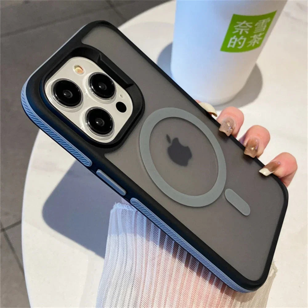 Amiriva Shockproof Matte Finish iPhone 15 Case with Clip and Holder  Matte MagSafe Luxury Magnetic Color-Frame Water-Resistant Case with Grip