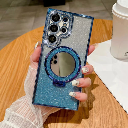 Luxury Glitter Mirror MagSafe Case for Samsung Galaxy S25 S24 S23 Ultra with Diamond Bracket and Fold Stand – Amiriva