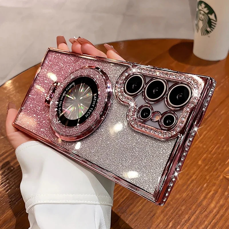 Luxury Glitter MagSafe Diamond Case for Samsung Galaxy S24 S23 Ultra with Gradient Plating and Kickstand – Amiriva