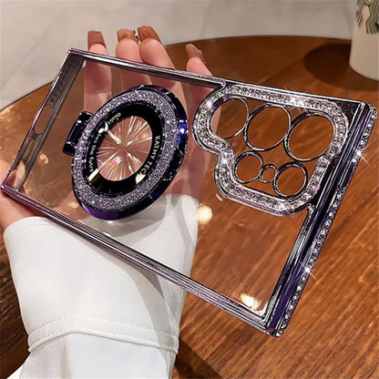 Luxury Bling Glitter Magnetic Stand Case for Samsung Galaxy S24 S23 Ultra with Diamond Frame & Kickstand – Amiriva