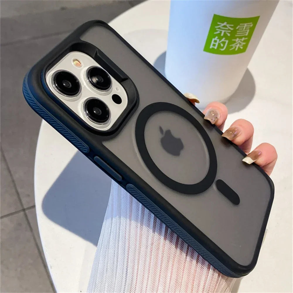 Amiriva Shockproof Matte Finish iPhone 15 Case with Clip and Holder  Matte MagSafe Luxury Magnetic Color-Frame Water-Resistant Case with Grip