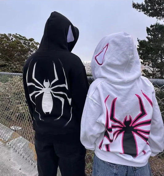 Amiriva women's Y2K spider print zip-up hoodie with loose fit and grunge hip hop design for autumn and winter casual wear