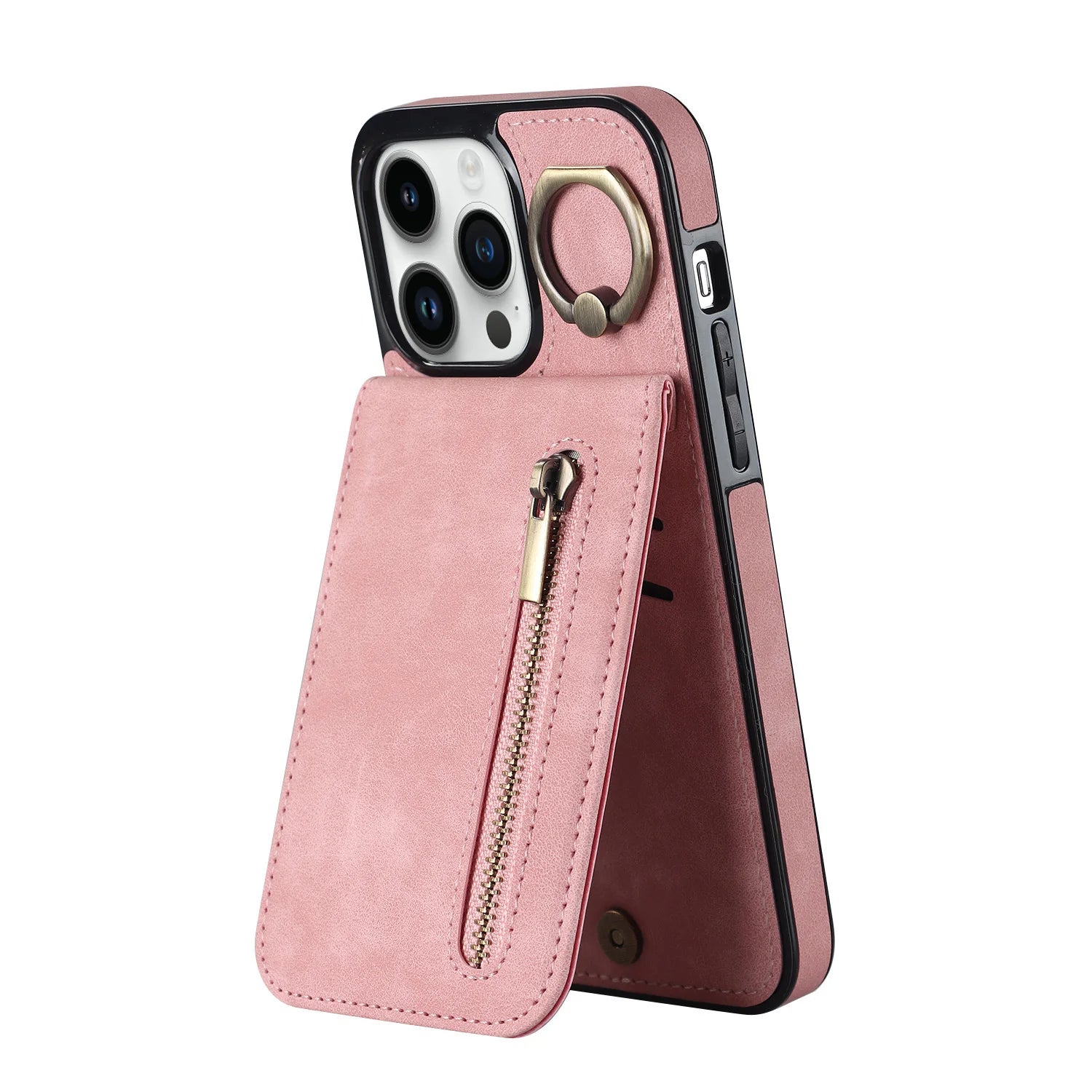 Zipper leather wallet iPhone case with RFID and card slots