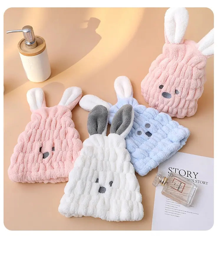 Amiriva Baby Girl Hair Towel with Cute Rabbit Ears – Coral Fleece Quick Dry Towel