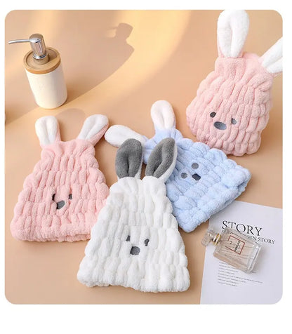 Amiriva Baby Girl Hair Towel with Cute Rabbit Ears – Coral Fleece Quick Dry Towel