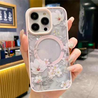 Floral Clear MagSafe Case for iPhone 11–16 Pro Max – Hard Bumper Protection (JUL104)