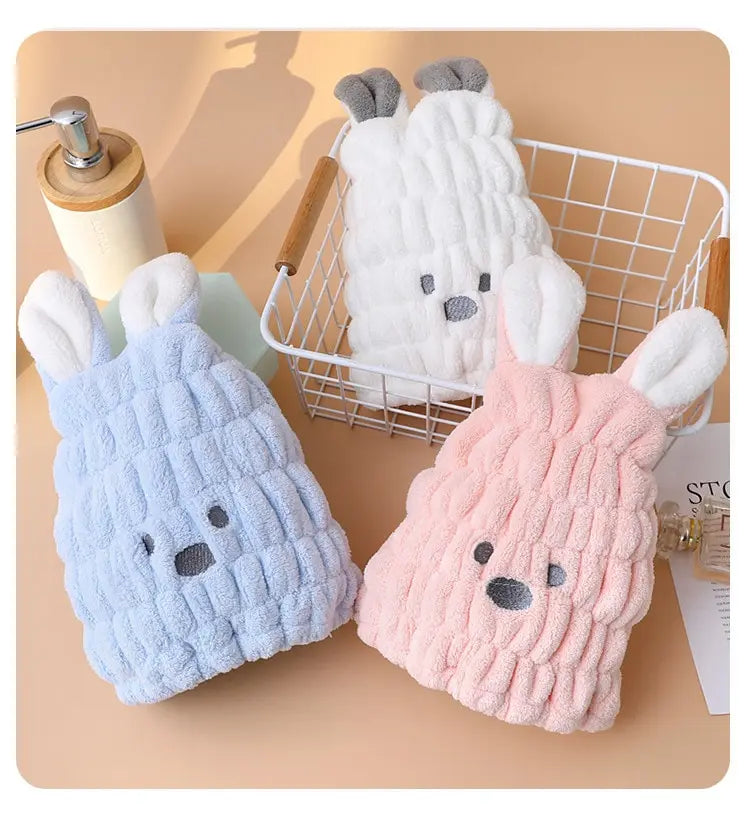 Amiriva Baby Girl Hair Towel with Cute Rabbit Ears – Coral Fleece Quick Dry Towel