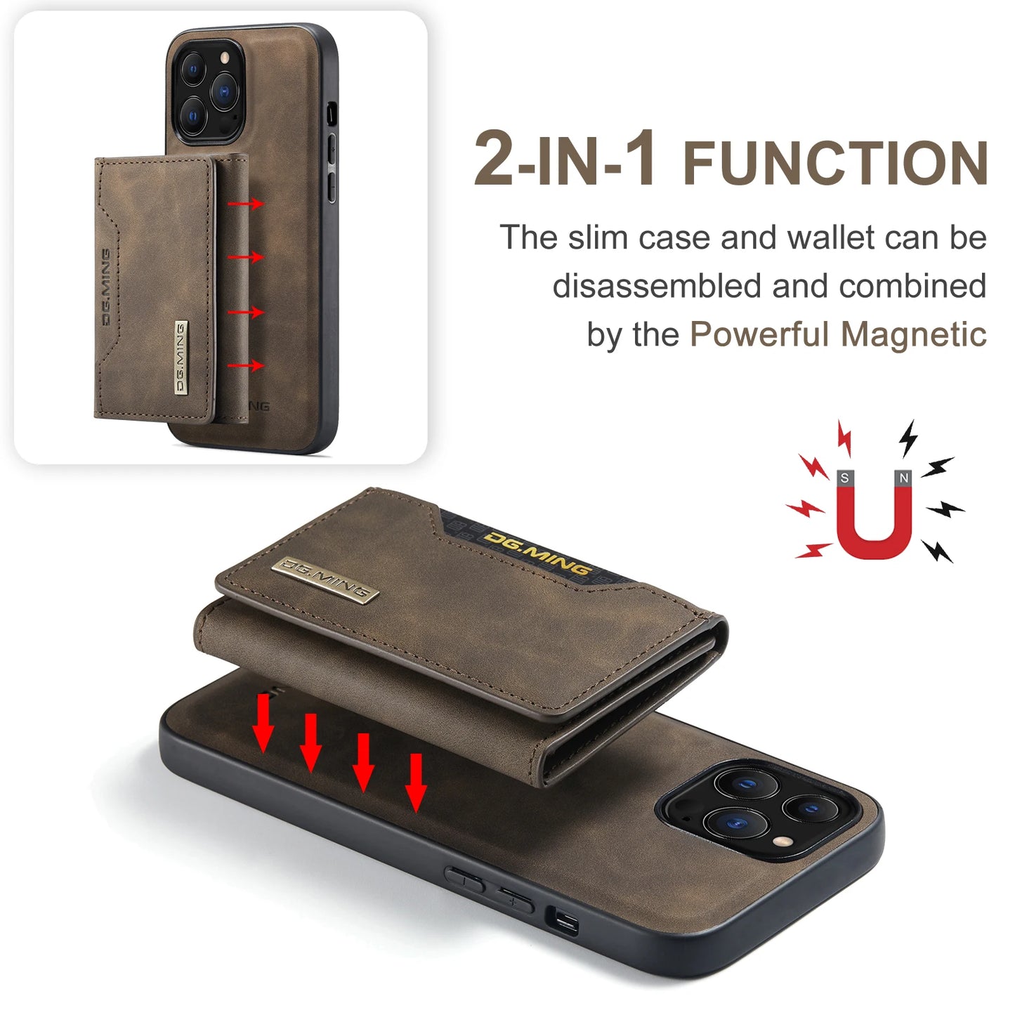 2-in-1 Magnetic Leather Wallet Case for iPhone 11–16 Pro Max – Detachable with Card Holder (ZYP333)