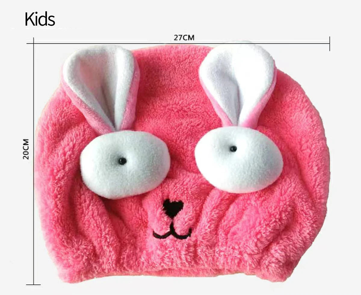 Amiriva Quick-Dry Hair Cap – Cute Cartoon Coral Velvet Towel Wrap for Women and Children