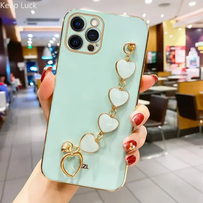 Amiriva Cute iPhone Case with Heart Design and Wrist Strap Chain