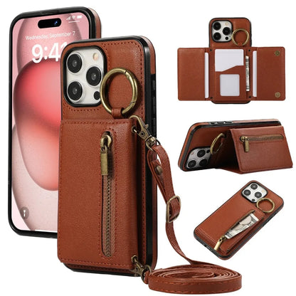 iPhone leather wallet case with built-in stand ring