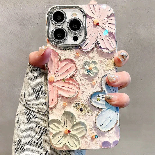Amiriva Luxury Glitter Flower Pattern Laser Phone Case for iPhone – Shockproof, Stylish Floral Design